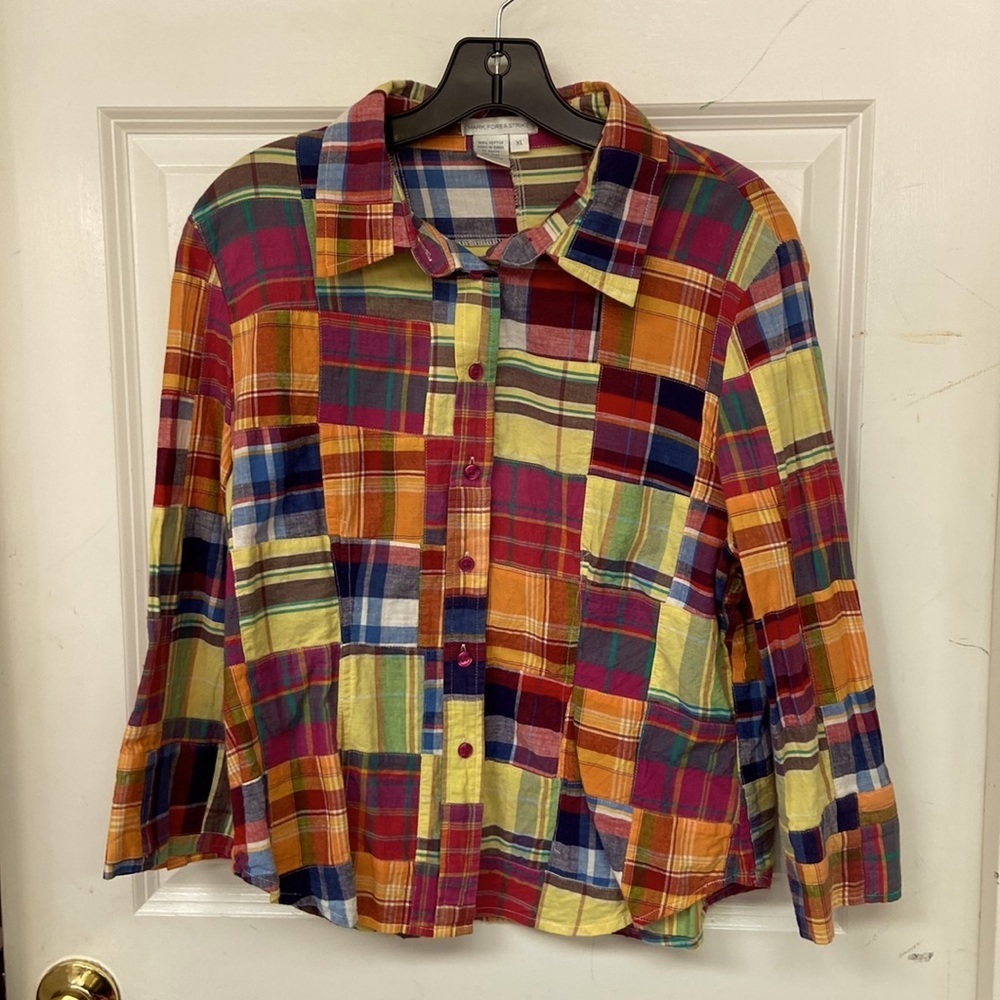 Mark Fore & Strike Woman’s  Multicolor 3/4 sleeve Collared Button Down Shirt XL